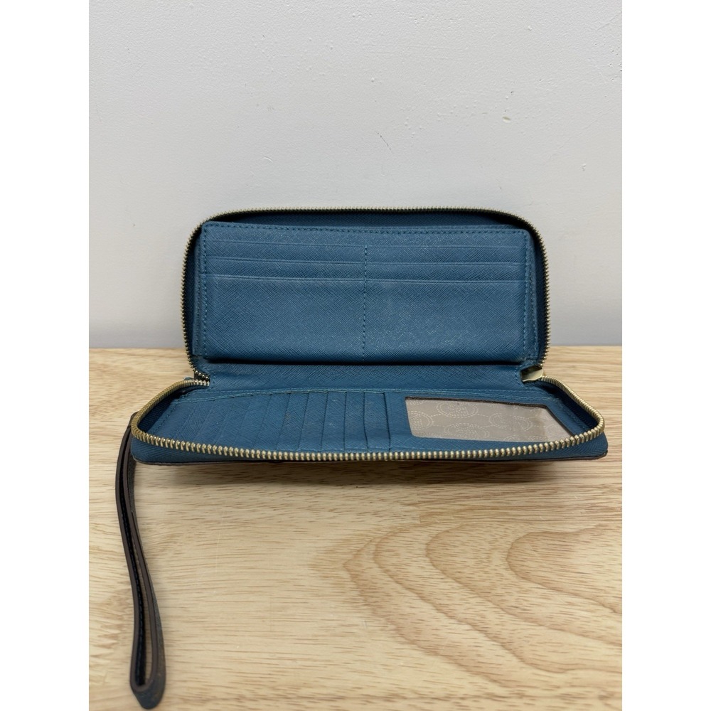 Michael Kors Silver Zip-Around Wallet‎ w/ Zipper Logo, Credit Card Teal #66 - Picture 2 of 9